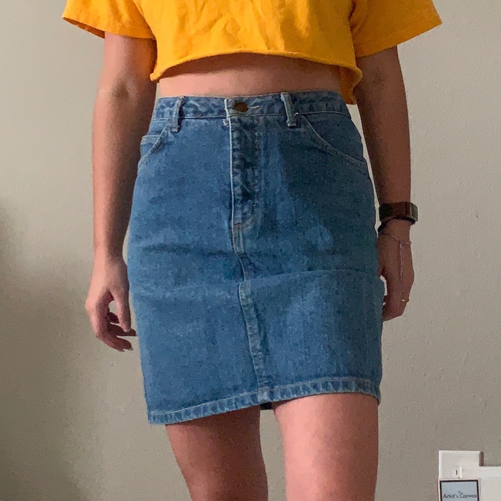 Ultra High Rise Mid Wash Denim Skirt